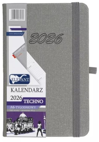 Kalendarz 2026 A6 tygodniowy Techno, szary