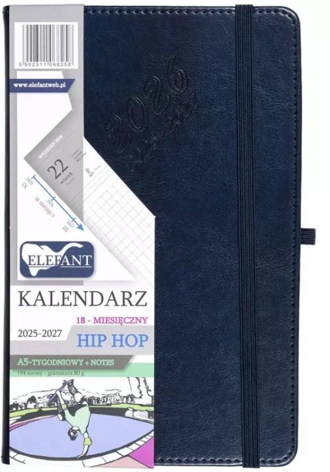 Kalendarz książkowy 2026 A5 18 miesięcy Hip hop, granatowy