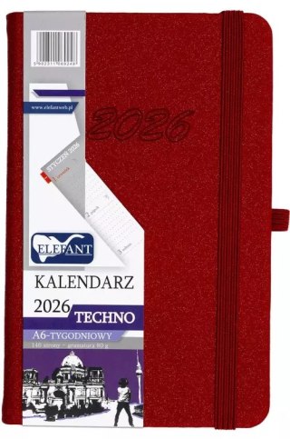 Kalendarz 2026 A6 tygodniowy Techno, czerwony