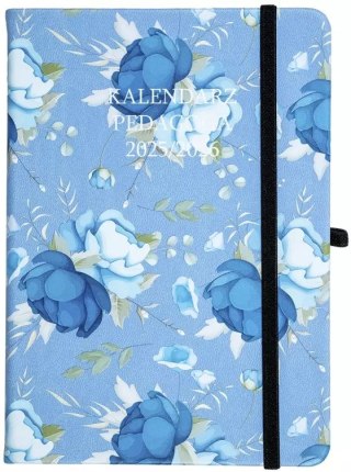Kalendarz Pedagoga B6 2025-2026 tygodniowy Salsa, niebieskie kwiaty