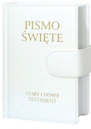 Pismo Święte ST i NT małe białe z zapięciem