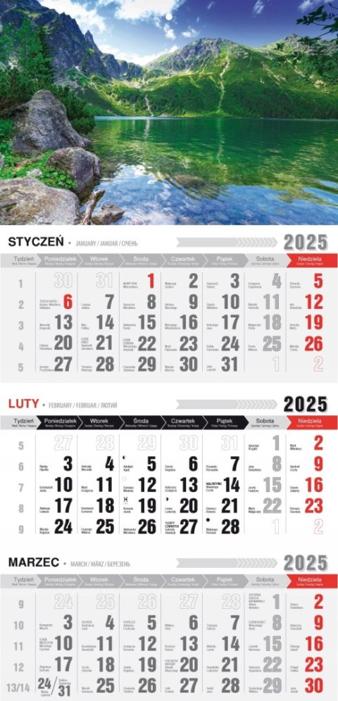 KALENDARZ 2025 TRÓJDZIELNY Z MAGNESEM EKONOMICZNY JEDNOPLANSZOWY OCEAN