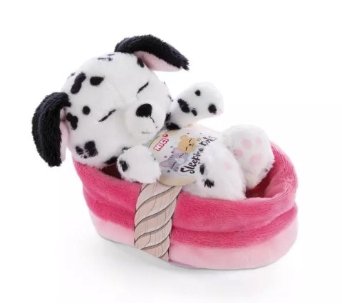NICI 47891 Maskotka śpiący szczeniak Dalmatyńczyk 12cm w różowym koszyku NICI 47891 Maskotka śpiący szczeniak Dalmatyńczyk 12cm w różowym koszyku