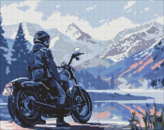 Diamentowa mozaika - Motocyklista w górach 40x50cm