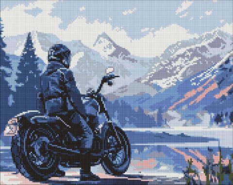 Diamentowa mozaika - Motocyklista w górach 40x50cm Diamentowa mozaika - Motocyklista w górach 40x50cm