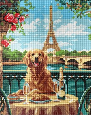 Diamentowa mozaika - Retriever w Paryżu 40x50cm