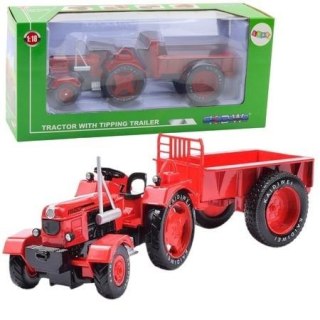 Traktor rolniczy z przyczepą metalowy czerwony 1:1
