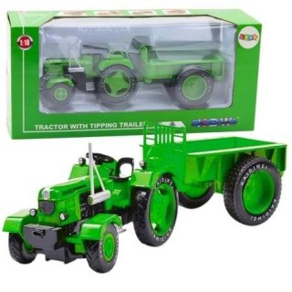 Traktor rolniczy z przyczepą metalowy zielony 1:18