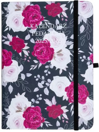 Kalendarz Pedagoga B6 2025-2026 tygodniowy Salsa, czerwone kwiaty