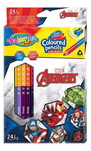 Kredki ołówkowe trójkątne Colorino Kids 24 kolorów 12 sztuk z temperówką Avengers