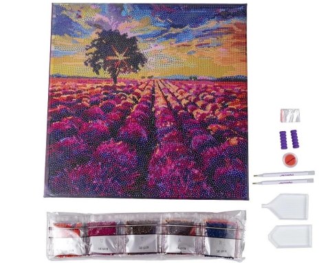 Obraz na płótnie 30x30cm z mozaiką Lawendowe pole Obraz na płótnie 30x30cm z mozaiką Lawendowe pole