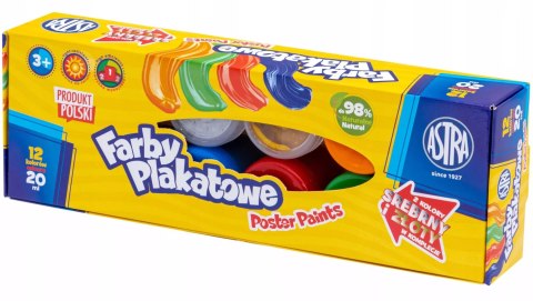 Farby plakatowe Astra 12 kolorów x 20 ml STANDART BOX (złota, srebrna) JM 301123010 Farby plakatowe Astra 12 kolorów x 20 ml STANDART BOX (złota, srebrna) JM 301123010
