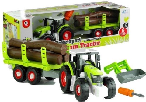 Rozkręcany traktor z przyczepą z drewnem 43cm Rozkręcany traktor z przyczepą z drewnem 43cm