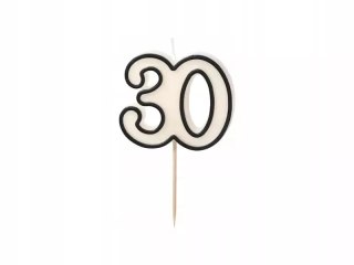 Świeczka na tort liczba 30, czarno-biały
