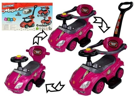 Jeździk z Pchaczem Mega Car 3w1 Różowy Jeździk z Pchaczem Mega Car 3w1 Różowy