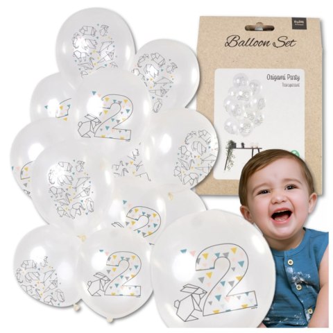 DUŻE BALONY TRANSPARENTNE BIAŁE 12 SZT 2 LATA ORIGAMI DRUGIE URODZINY DUŻE BALONY TRANSPARENTNE BIAŁE 12 SZT 2 LATA ORIGAMI DRUGIE URODZINY