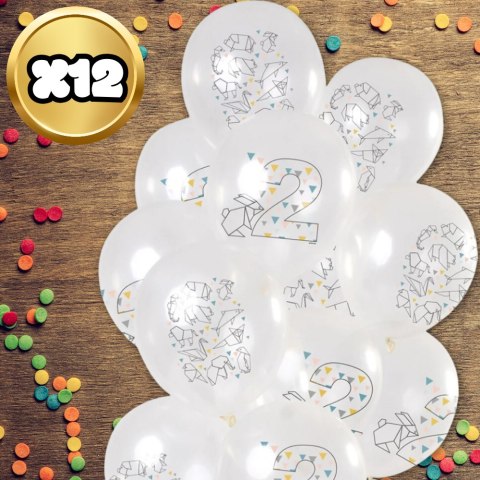 DUŻE BALONY TRANSPARENTNE BIAŁE 12 SZT 2 LATA ORIGAMI DRUGIE URODZINY DUŻE BALONY TRANSPARENTNE BIAŁE 12 SZT 2 LATA ORIGAMI DRUGIE URODZINY
