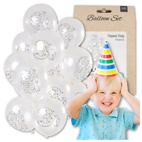 DUŻE BALONY TRANSPARENTNE BIAŁE 12 SZT 3 LATA ORIGAMI TRZECIE URODZINY DUŻE BALONY TRANSPARENTNE BIAŁE 12 SZT 3 LATA ORIGAMI TRZECIE URODZINY