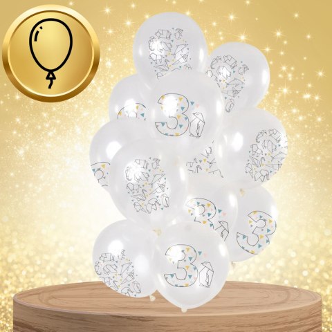 DUŻE BALONY TRANSPARENTNE BIAŁE 12 SZT 3 LATA ORIGAMI TRZECIE URODZINY DUŻE BALONY TRANSPARENTNE BIAŁE 12 SZT 3 LATA ORIGAMI TRZECIE URODZINY