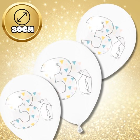 DUŻE BALONY TRANSPARENTNE BIAŁE 12 SZT 3 LATA ORIGAMI TRZECIE URODZINY DUŻE BALONY TRANSPARENTNE BIAŁE 12 SZT 3 LATA ORIGAMI TRZECIE URODZINY