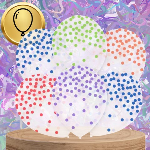 DUŻE BALONY TRANSPARENTNE PRZEŹROCZYSTE 6 SZT KROPKI KOLOROWE DUŻE BALONY TRANSPARENTNE PRZEŹROCZYSTE 6 SZT KROPKI KOLOROWE