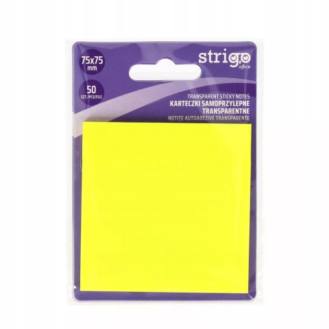 Karteczki samoprzylepne przezroczyste Strigo 75x75 50 kartek neonowe żółte Karteczki samoprzylepne przezroczyste Strigo 75x75 50 kartek neonowe żółte