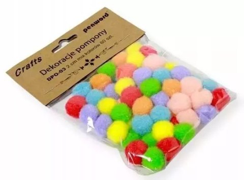 Dekoracje pompony 2cm mix kolorów 60szt Dekoracje pompony 2cm mix kolorów 60szt