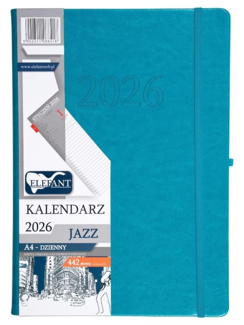 Kalendarz 2026 A4 dzienny Jazz turkusowy Kalendarz 2026 A4 dzienny Jazz turkusowy