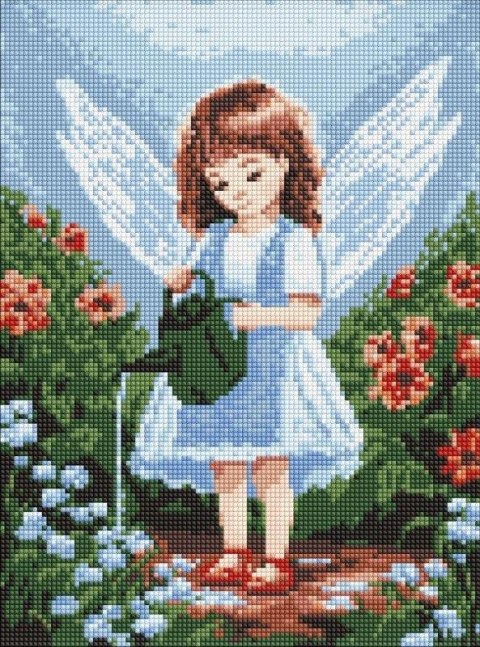 Diamentowa mozaika - Anioł w ogrodzie 30x40cm Diamentowa mozaika - Anioł w ogrodzie 30x40cm