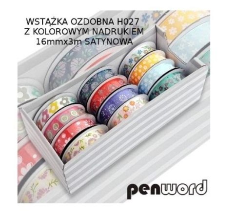 Wstążka ozdobna satynowa nadruk 16mmx3m (12szt) Wstążka ozdobna satynowa nadruk 16mmx3m (12szt)