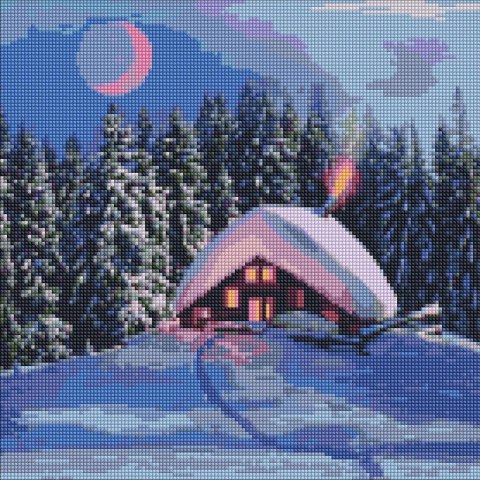 Diamentowa mozaika - Zaśnieżona chata 40x40cm Diamentowa mozaika - Zaśnieżona chata 40x40cm