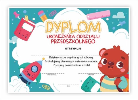 Dyplom A4 ukończenia o. przedszkolnego - Miś 30szt Dyplom A4 ukończenia o. przedszkolnego - Miś 30szt