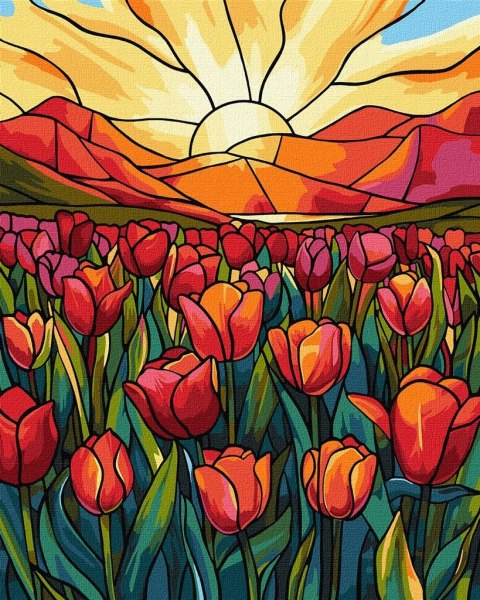 Malowanie po numerach - Pole tulipanów 40x50cm Malowanie po numerach - Pole tulipanów 40x50cm