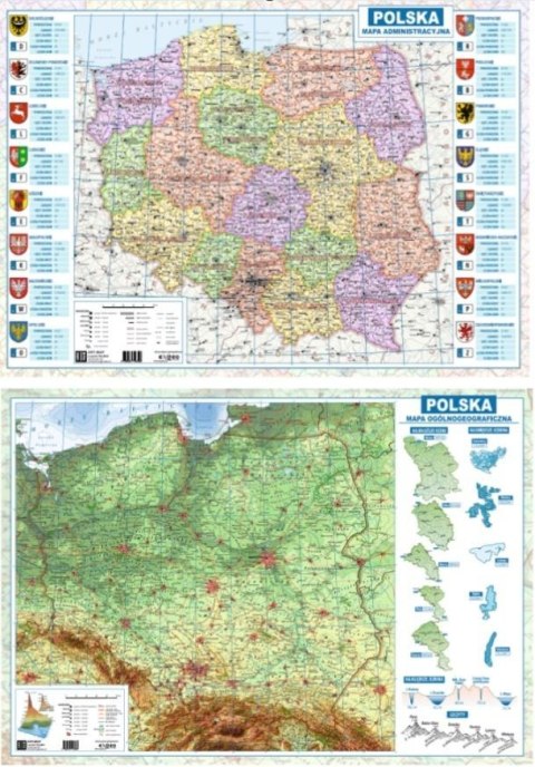 Mapa Polski A2 dwustronna fizyczno-administracyjna Mapa Polski A2 dwustronna fizyczno-administracyjna