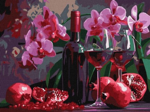 Malowanie po numerach - Wino i orchidee 30x40cm Malowanie po numerach - Wino i orchidee 30x40cm