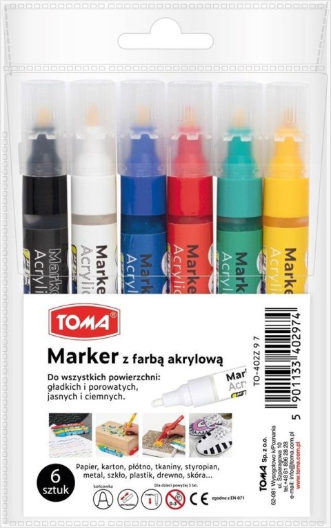 Marker akrylowy okrągła końcówka 2,5mm 6kol Marker akrylowy okrągła końcówka 2,5mm 6kol