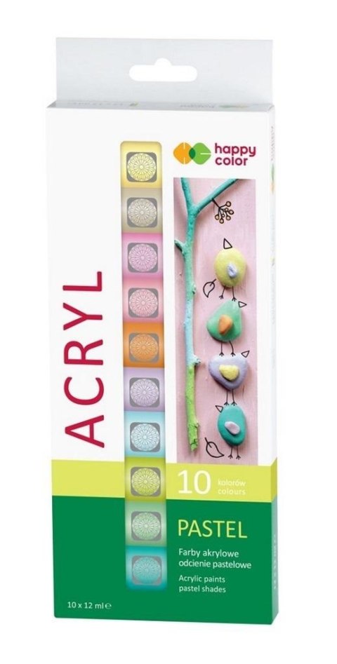 Farby akrylowe 12ml 10kol pastelowe HAPPY COLOR Farby akrylowe 12ml 10kol pastelowe HAPPY COLOR