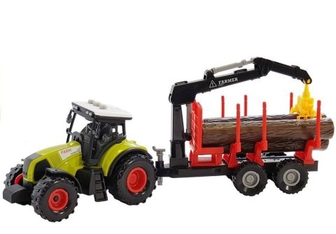 Traktor z Przyczepą leśną z Drewnem i Ramieniem Traktor z Przyczepą leśną z Drewnem i Ramieniem