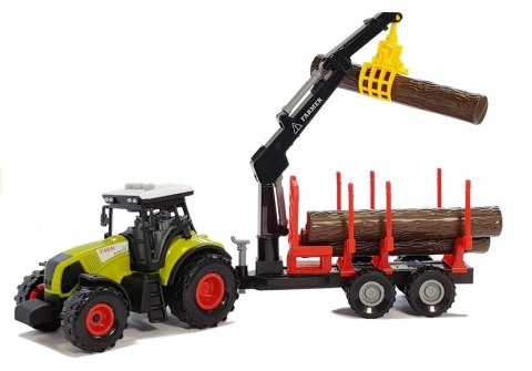 Traktor z Przyczepą leśną z Drewnem i Ramieniem Traktor z Przyczepą leśną z Drewnem i Ramieniem