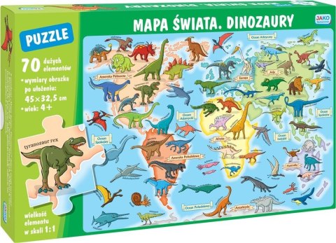 Puzzle 70 elementów. Mapa świata. Dinozaury Puzzle 70 elementów. Mapa świata. Dinozaury