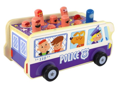 Drewniana Gra Zręcznościowa Zbijak Autobus Policyjny Drewniana Gra Zręcznościowa Zbijak Autobus Policyjny