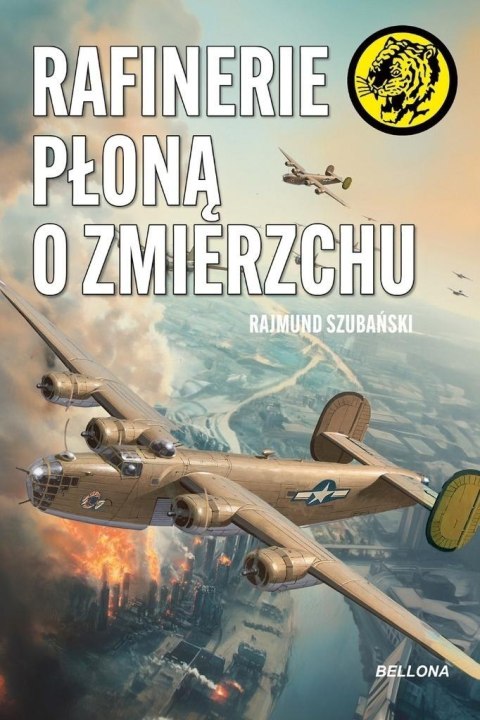 Rafinerie płoną o zmierzchu