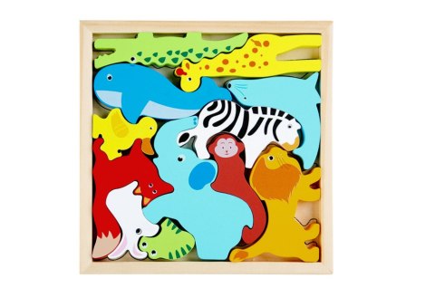 Drewniane Puzzle Zwierzęta Do Dopasowania Lew Królik Drewniane Puzzle Zwierzęta Do Dopasowania Lew Królik
