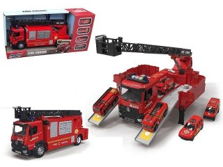 Auto straży pożarnej z rozkładaną naczepą