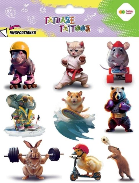 Tatuaże zmywalne Sports Animals HAPPY COLOR