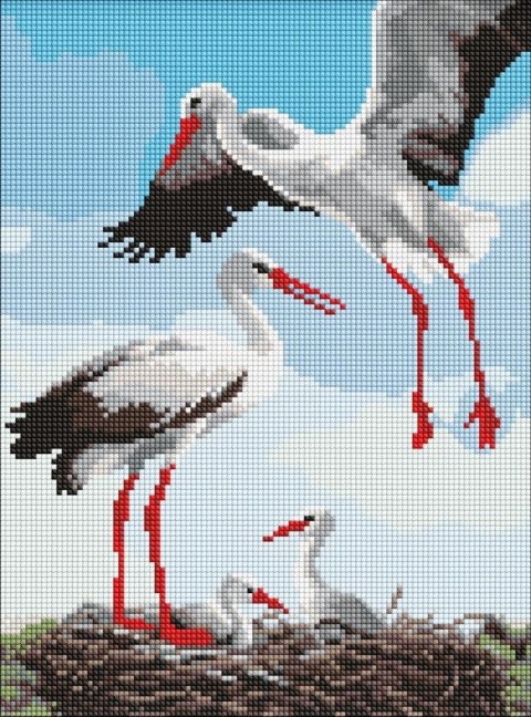 Diamentowa mozaika - Rodzina bocianów 30x40cm