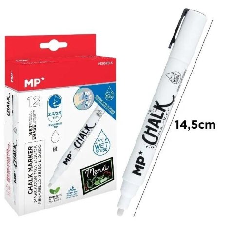 Marker kredowy do ścierania na mokro biały (12szt)