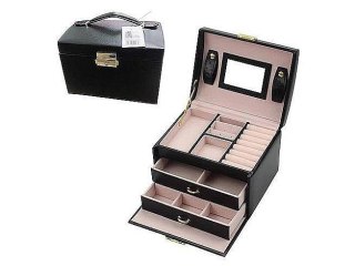 Kuferek na biżuterię czarny z ekoskóry