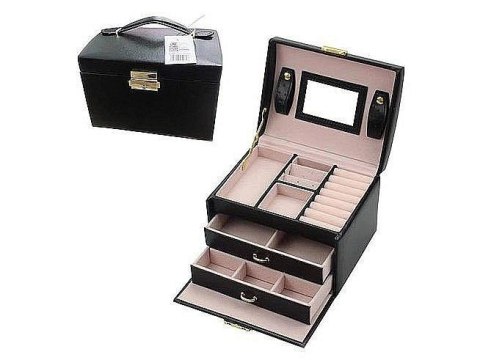 Kuferek na biżuterię czarny z ekoskóry