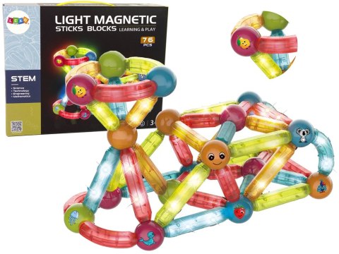Świecące Klocki Magnetyczne Edukacyjne Zestaw 76 Elementów Świecące Klocki Magnetyczne Edukacyjne Zestaw 76 Elementów